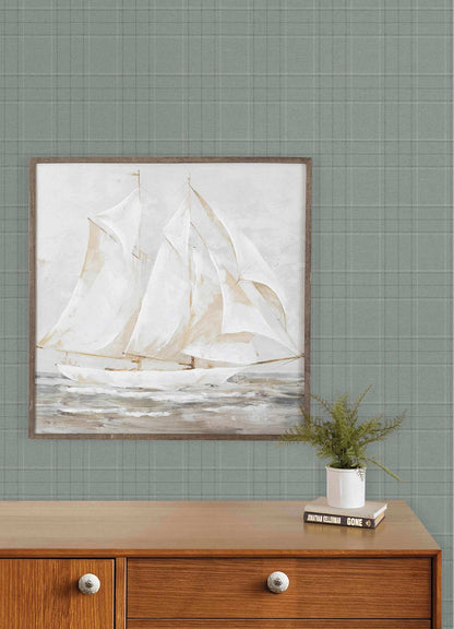 Chesapeake Plaid & Stripe Fox Hollow Wallpaper - Turquoise