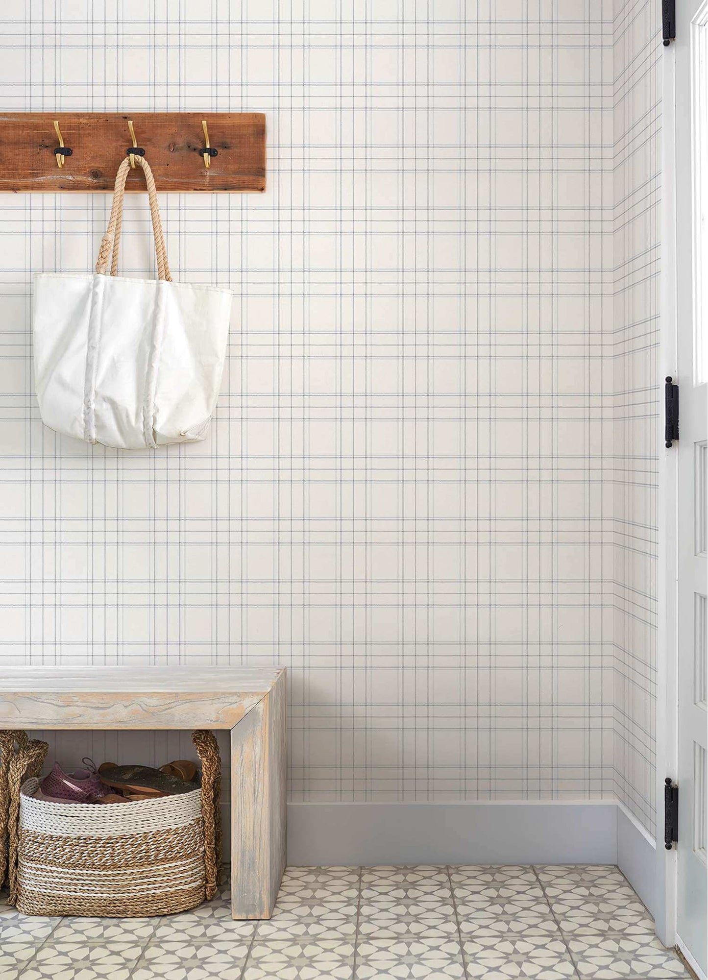 Chesapeake Plaid & Stripe Fox Hollow Wallpaper - White