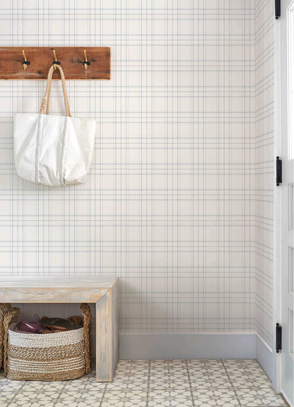 Chesapeake Plaid & Stripe Fox Hollow Wallpaper - White