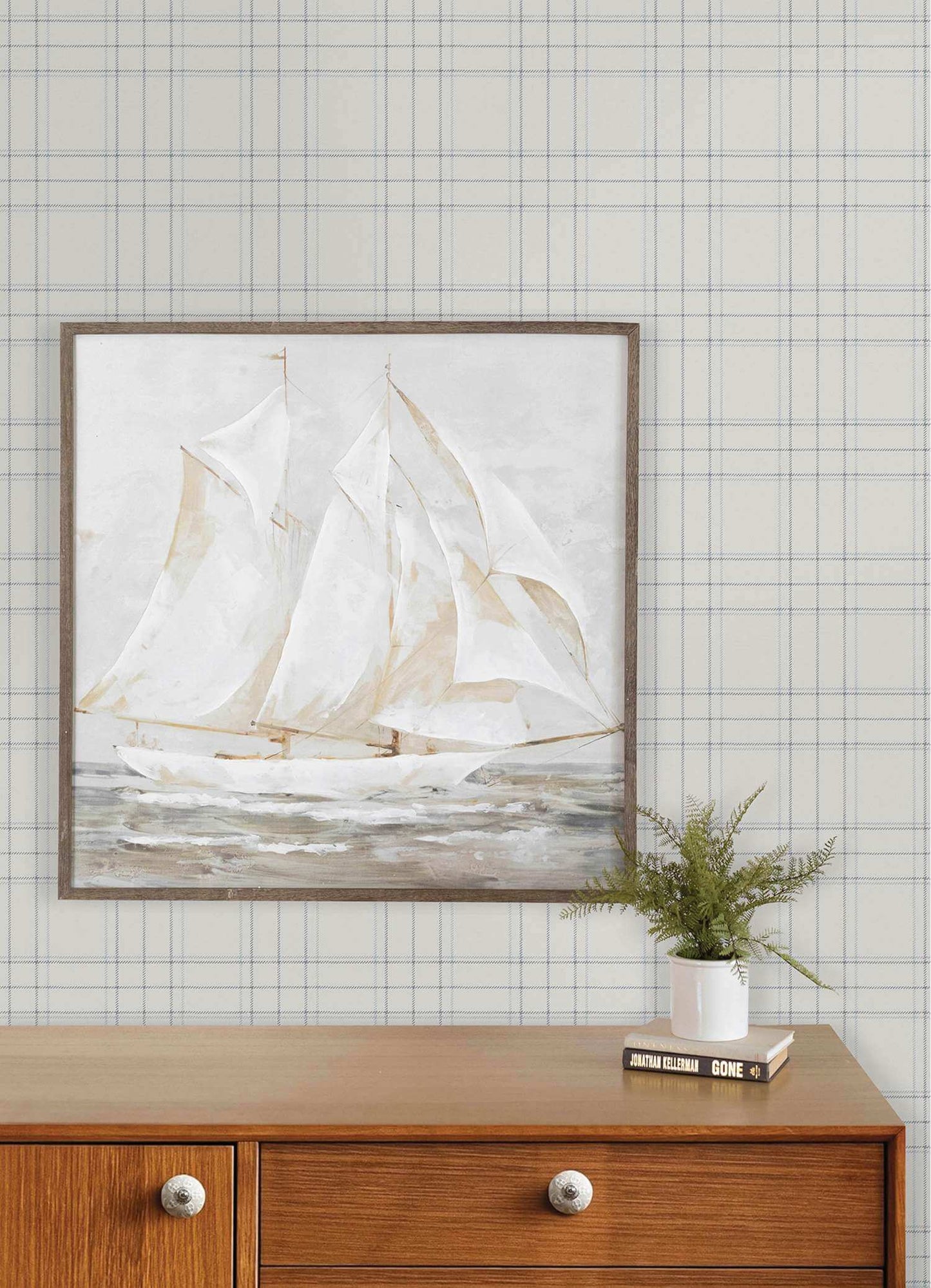 Chesapeake Plaid & Stripe Fox Hollow Wallpaper - White