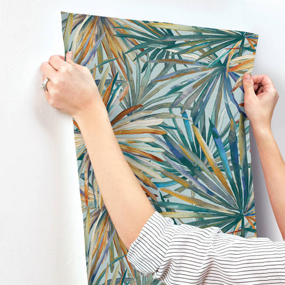 A-Street Prints Portofino Corifa Palm Leaf Wallpaper - Sea Green