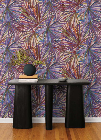 A-Street Prints Portofino Corifa Palm Leaf Wallpaper Sample - Purple