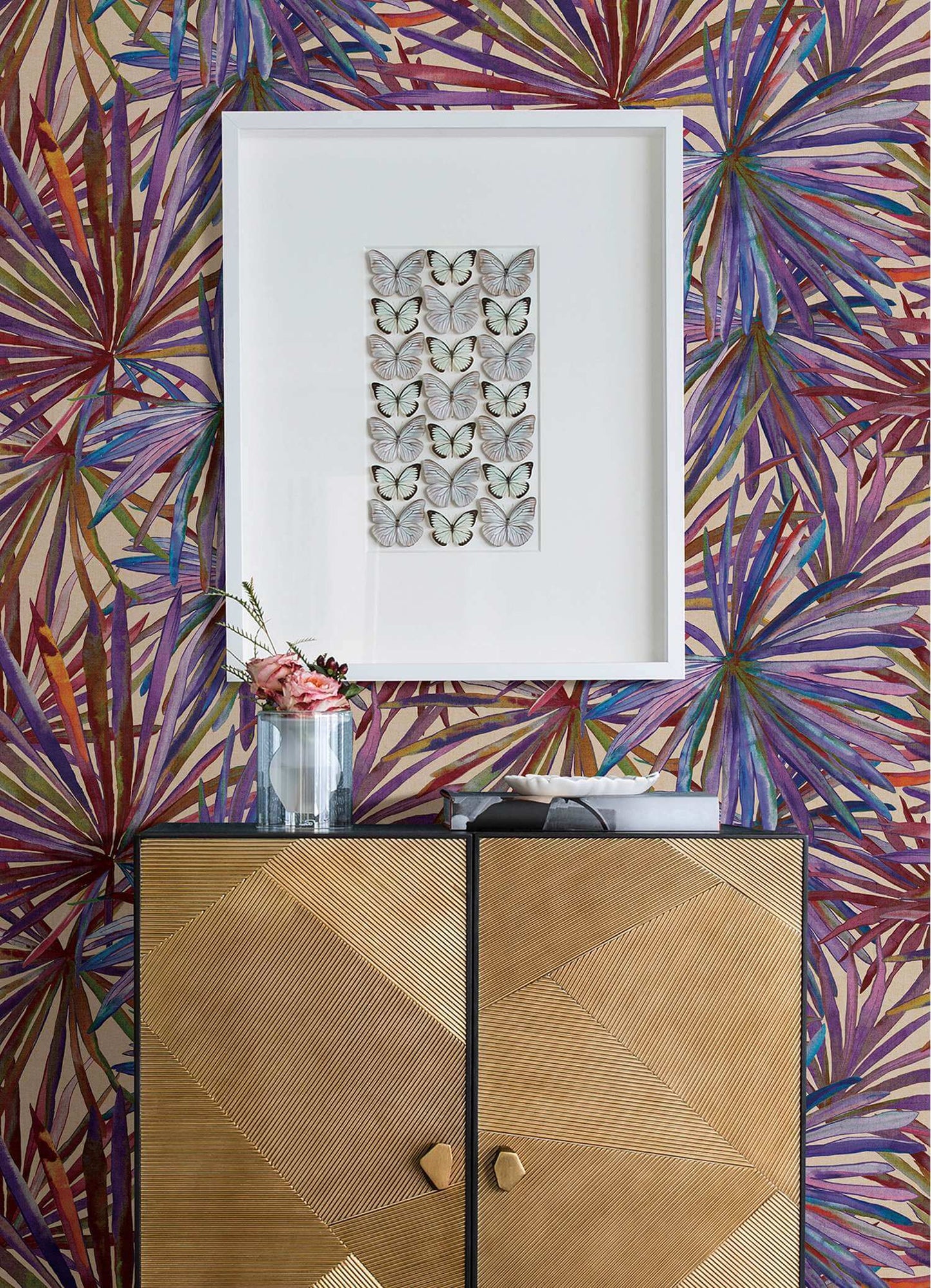 A-Street Prints Portofino Corifa Palm Leaf Wallpaper Sample - Purple
