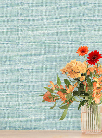 A-Street Prints Kaleidoscope Agave Faux Grasscloth Wallpaper Sample - Aqua