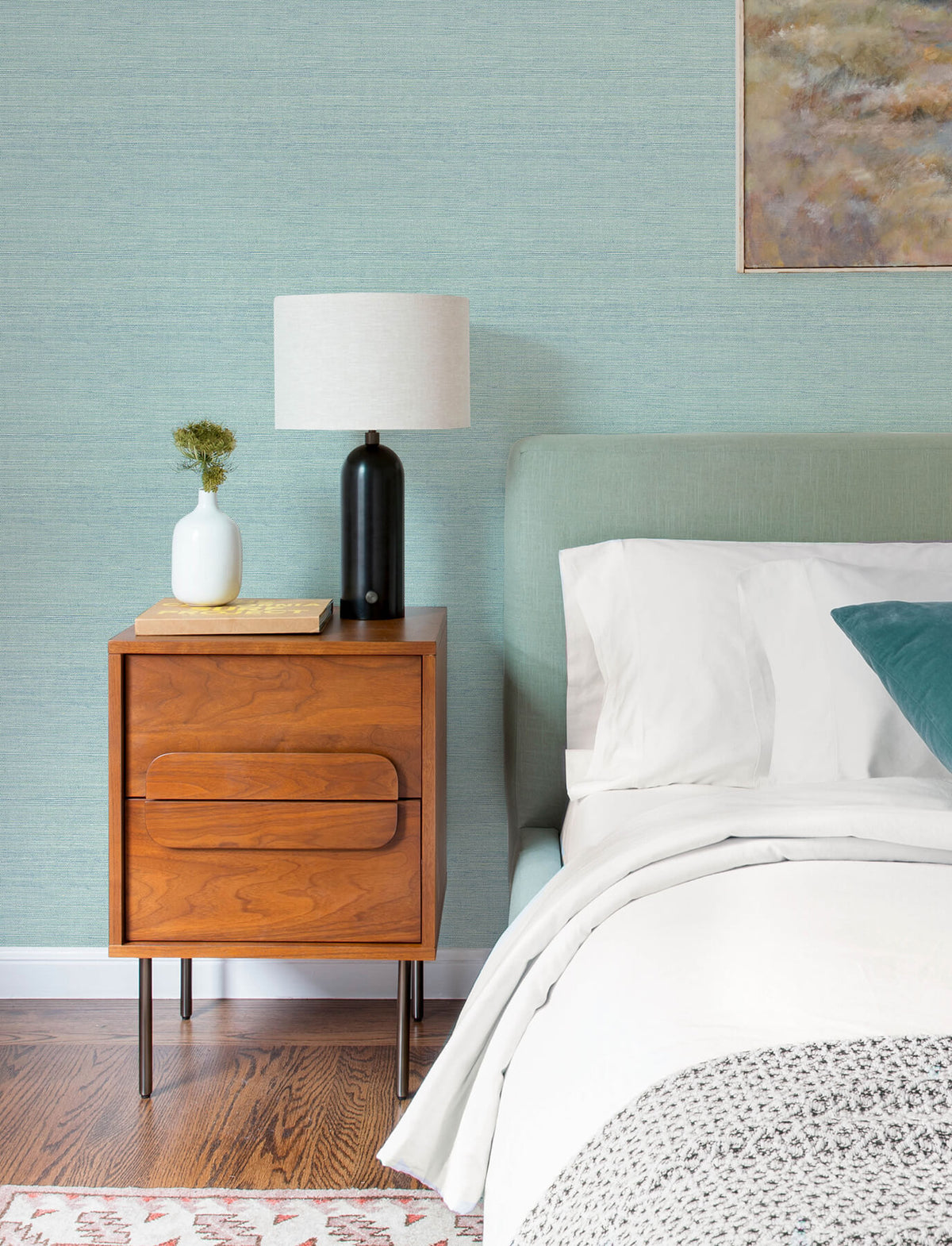 A-Street Prints Kaleidoscope Agave Faux Grasscloth Wallpaper Sample - Aqua