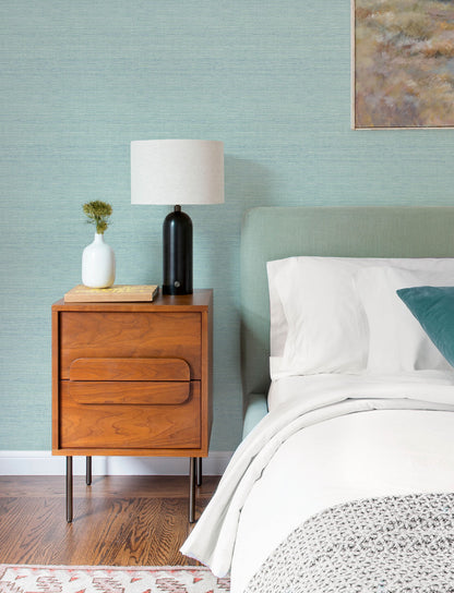 A-Street Prints Kaleidoscope Agave Faux Grasscloth Wallpaper Sample - Aqua