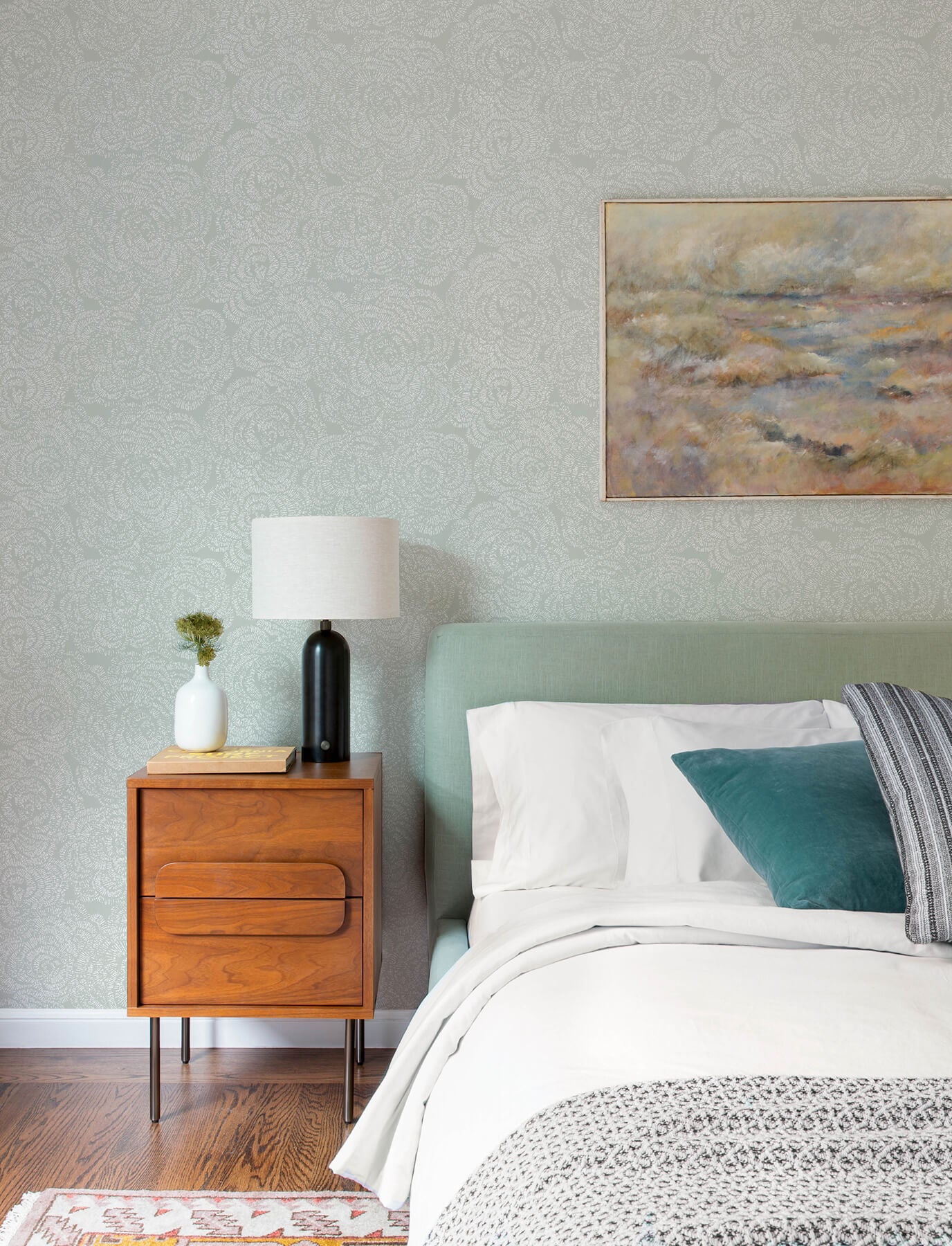 A-Street Prints Kaleidoscope Ambroise Floral Wallpaper Sample - Seafoam