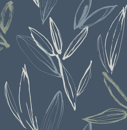 A-Street Prints Kaleidoscope Kenia Leaf Wallpaper Sample - Indigo