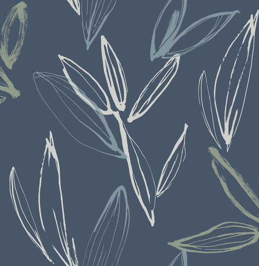 A-Street Prints Kaleidoscope Kenia Leaf Wallpaper - Indigo