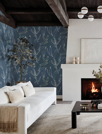 A-Street Prints Kaleidoscope Kenia Leaf Wallpaper Sample - Indigo