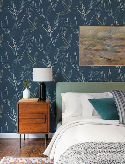 A-Street Prints Kaleidoscope Kenia Leaf Wallpaper Sample - Indigo