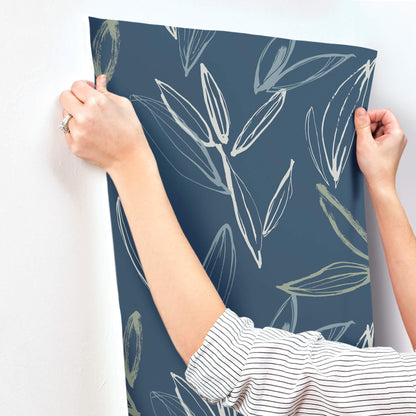 A-Street Prints Kaleidoscope Kenia Leaf Wallpaper Sample - Indigo