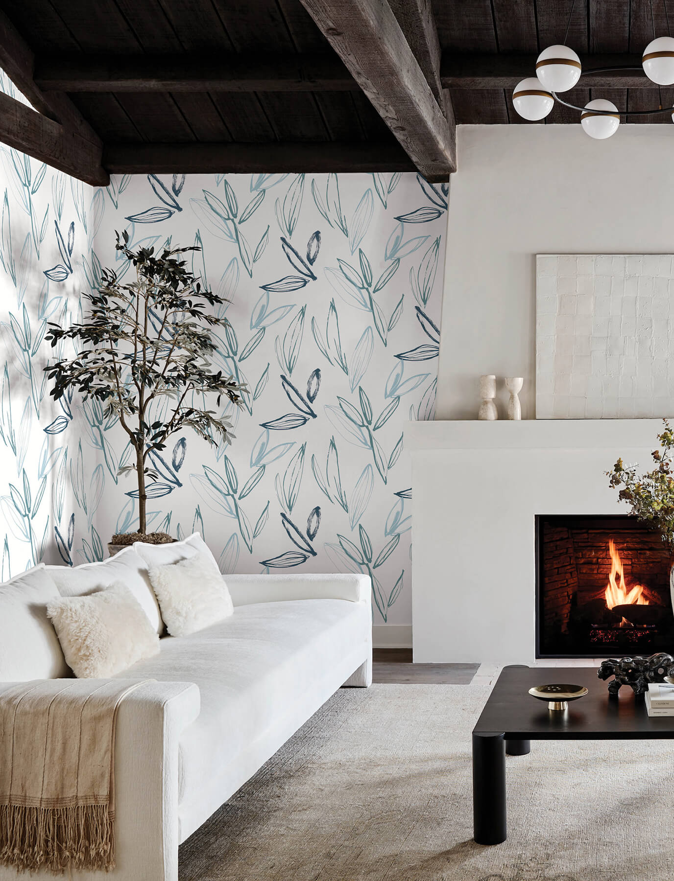 A-Street Prints Kaleidoscope Kenia Leaf Wallpaper Sample - Blue