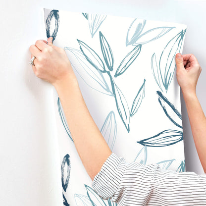 A-Street Prints Kaleidoscope Kenia Leaf Wallpaper Sample - Blue