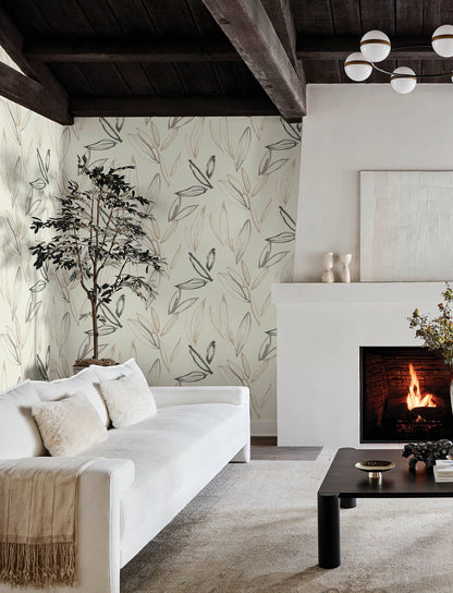 A-Street Prints Kaleidoscope Kenia Leaf Wallpaper Sample - Neutral