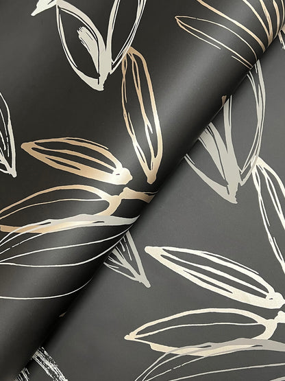 A-Street Prints Kaleidoscope Kenia Leaf Wallpaper Sample - Black
