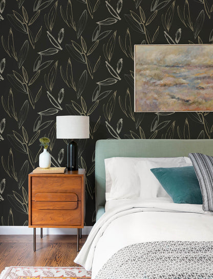 A-Street Prints Kaleidoscope Kenia Leaf Wallpaper Sample - Black