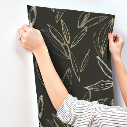 A-Street Prints Kaleidoscope Kenia Leaf Wallpaper Sample - Black
