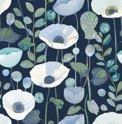 A-Street Prints Kaleidoscope Mindra Floral Wallpaper Sample - Indigo