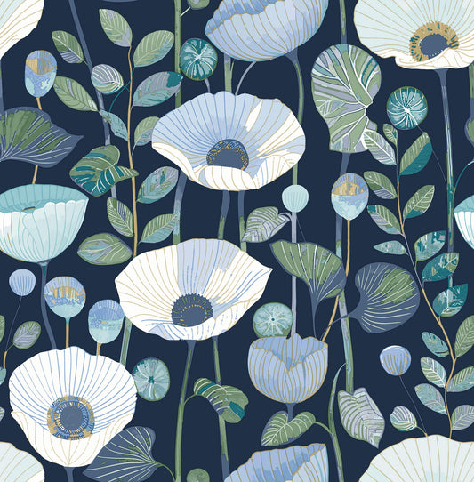 A-Street Prints Kaleidoscope Mindra Floral Wallpaper - Indigo