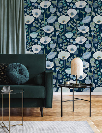 A-Street Prints Kaleidoscope Mindra Floral Wallpaper Sample - Indigo