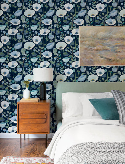 A-Street Prints Kaleidoscope Mindra Floral Wallpaper Sample - Indigo