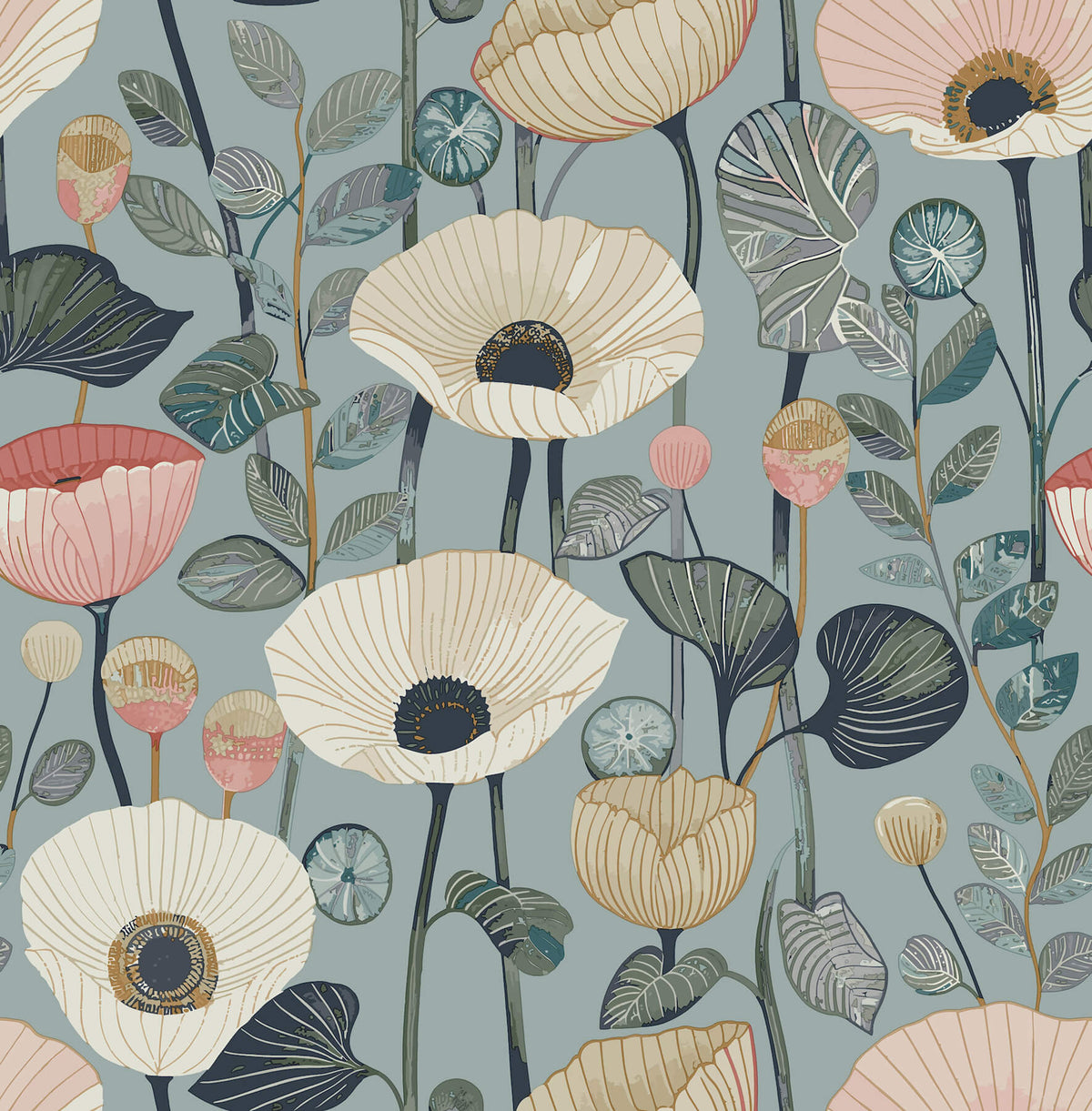 A-Street Prints Kaleidoscope Mindra Floral Wallpaper Sample - Light Blue