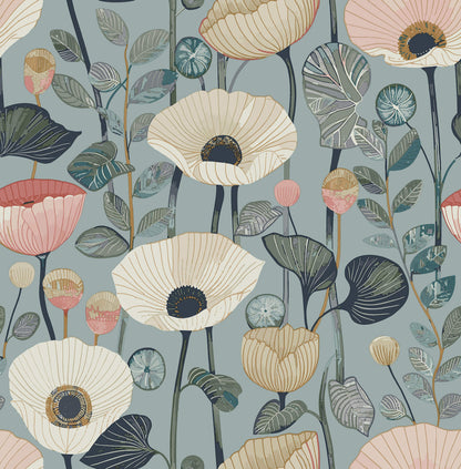 A-Street Prints Kaleidoscope Mindra Floral Wallpaper Sample - Light Blue