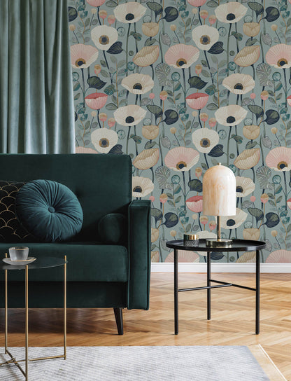 A-Street Prints Kaleidoscope Mindra Floral Wallpaper Sample - Light Blue
