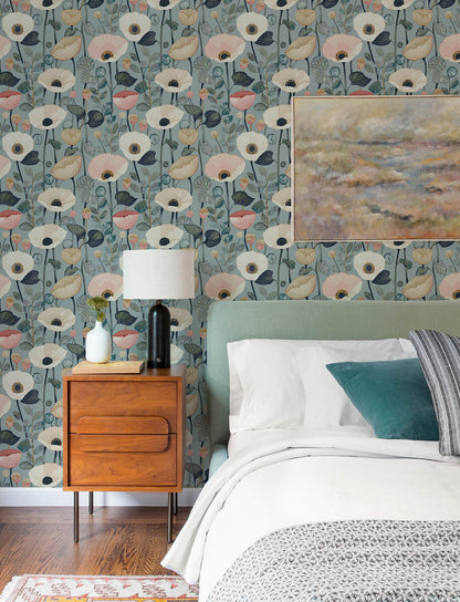 A-Street Prints Kaleidoscope Mindra Floral Wallpaper Sample - Light Blue