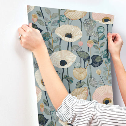 A-Street Prints Kaleidoscope Mindra Floral Wallpaper Sample - Light Blue