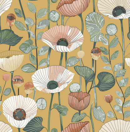 A-Street Prints Kaleidoscope Mindra Floral Wallpaper Sample - Mustard
