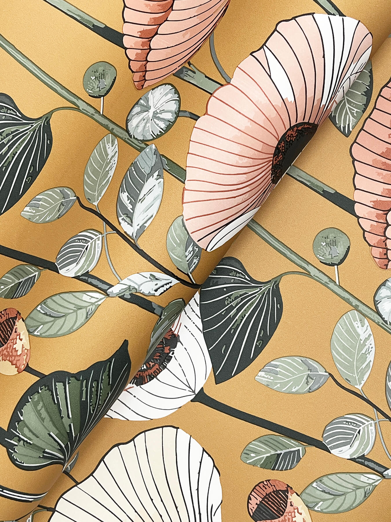 A-Street Prints Kaleidoscope Mindra Floral Wallpaper Sample - Mustard