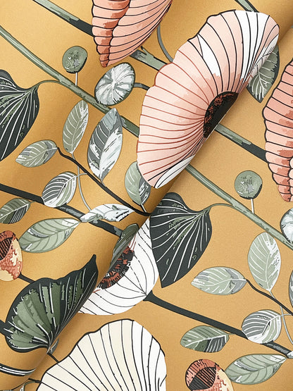 A-Street Prints Kaleidoscope Mindra Floral Wallpaper Sample - Mustard