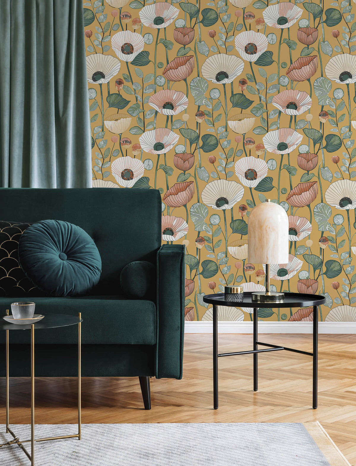 A-Street Prints Kaleidoscope Mindra Floral Wallpaper Sample - Mustard
