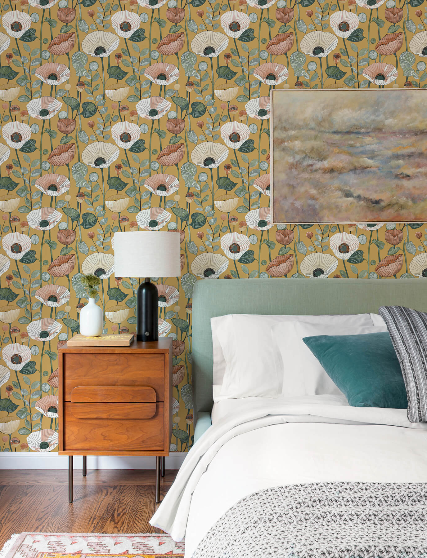 A-Street Prints Kaleidoscope Mindra Floral Wallpaper Sample - Mustard