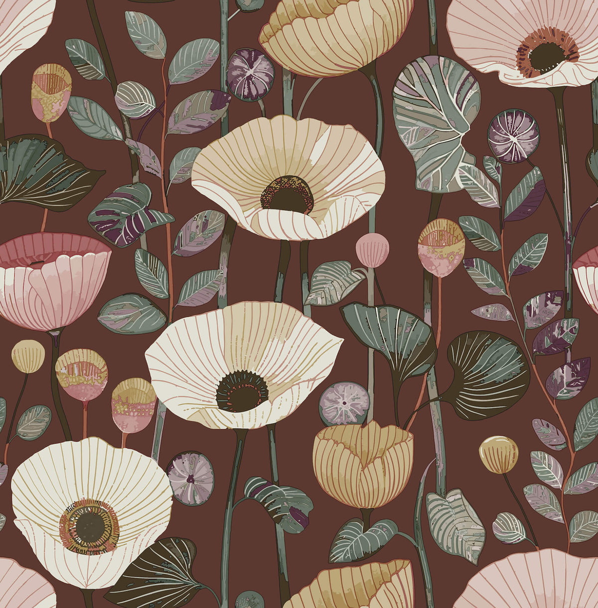 A-Street Prints Kaleidoscope Mindra Floral Wallpaper - Maroon