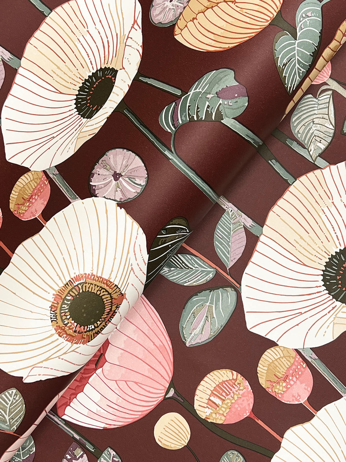 A-Street Prints Kaleidoscope Mindra Floral Wallpaper - Maroon