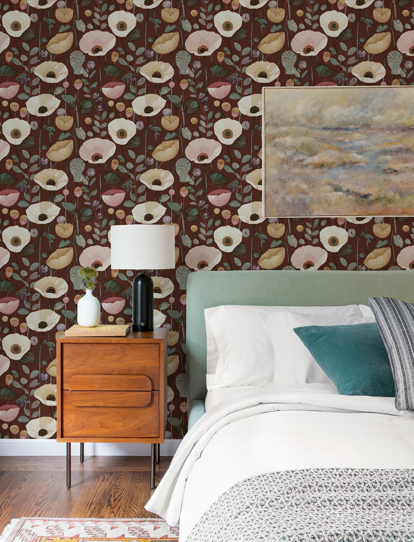 A-Street Prints Kaleidoscope Mindra Floral Wallpaper - Maroon