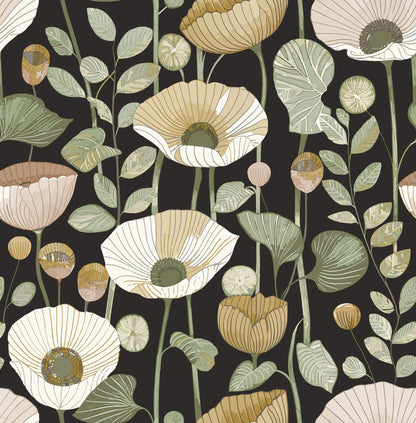 A-Street Prints Kaleidoscope Mindra Floral Wallpaper Sample - Black