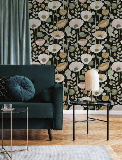 A-Street Prints Kaleidoscope Mindra Floral Wallpaper Sample - Black