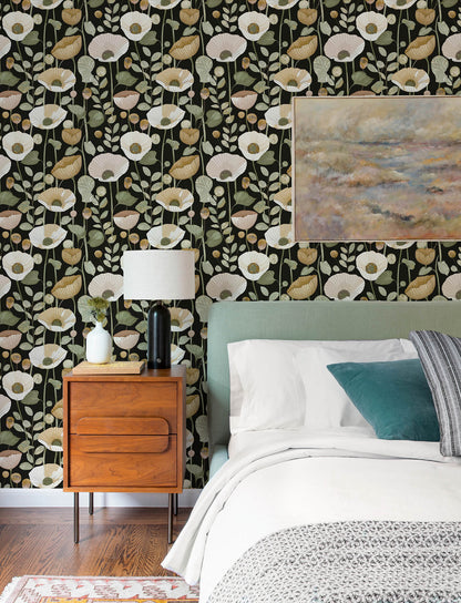 A-Street Prints Kaleidoscope Mindra Floral Wallpaper Sample - Black