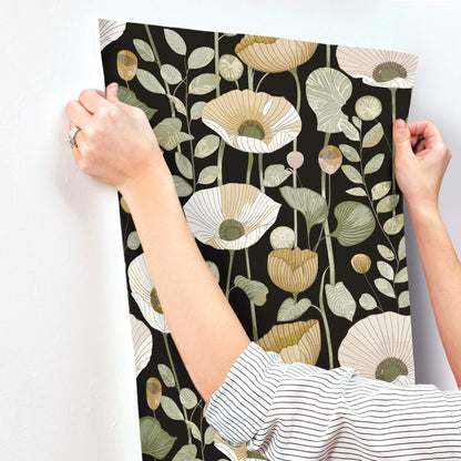 A-Street Prints Kaleidoscope Mindra Floral Wallpaper Sample - Black