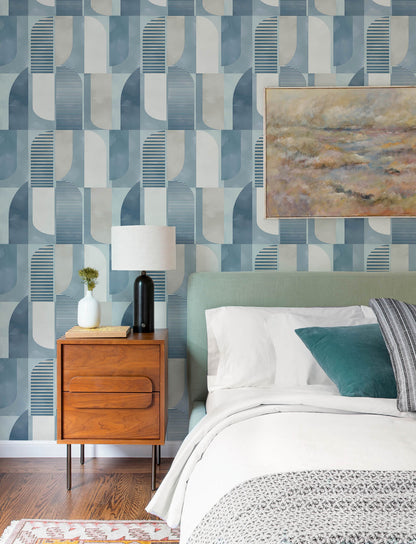 A-Street Prints Kaleidoscope Otto Geometric Wallpaper Sample - Blue