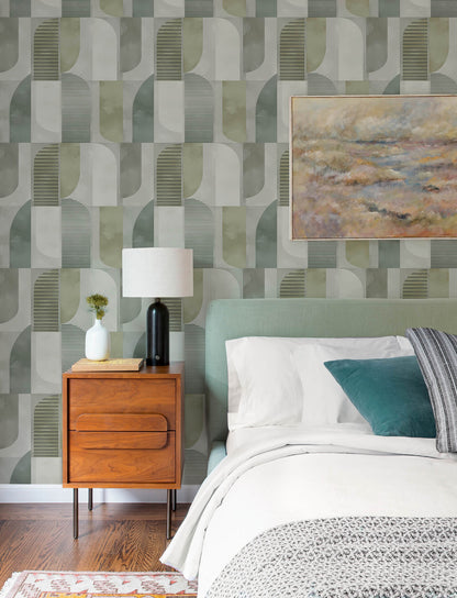 A-Street Prints Kaleidoscope Otto Geometric Wallpaper Sample - Green