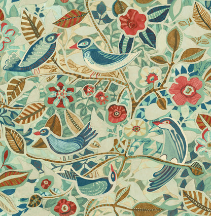 A-Street Prints Kaleidoscope Manette Birds Wallpaper Sample - Turquoise