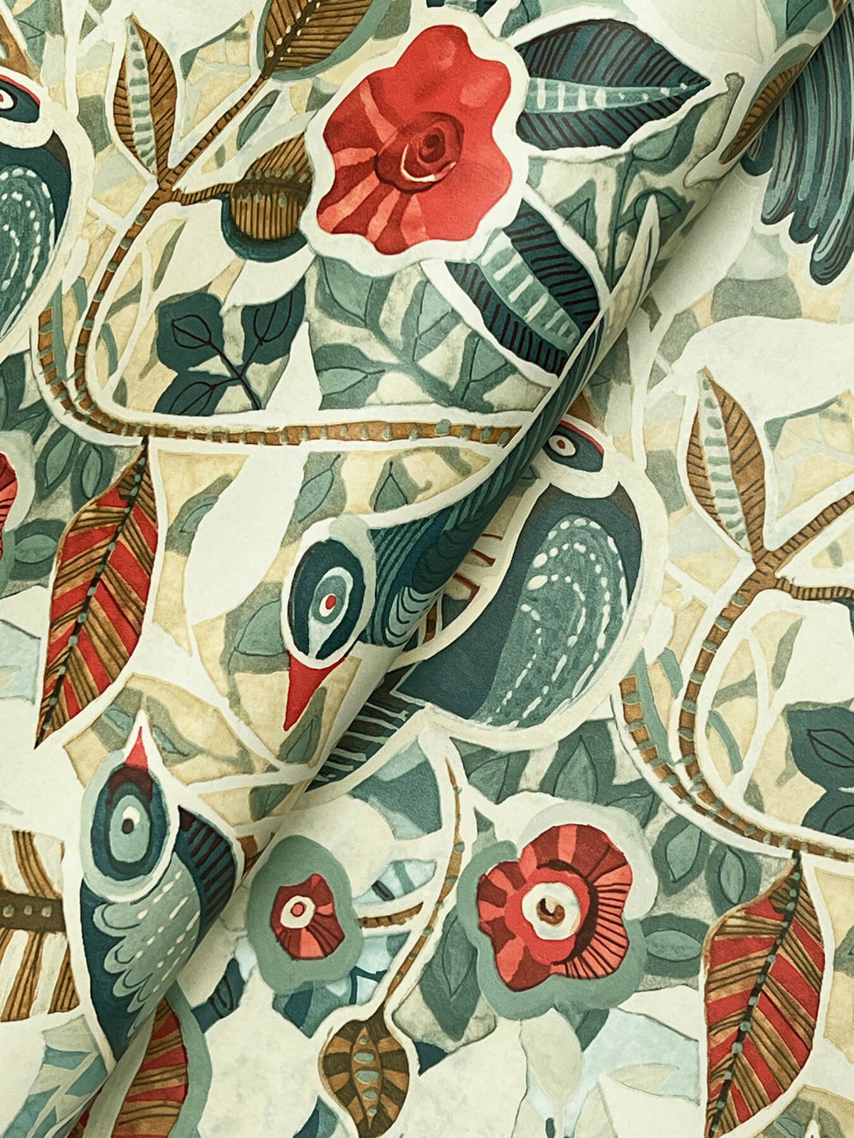 A-Street Prints Kaleidoscope Manette Birds Wallpaper Sample - Turquoise