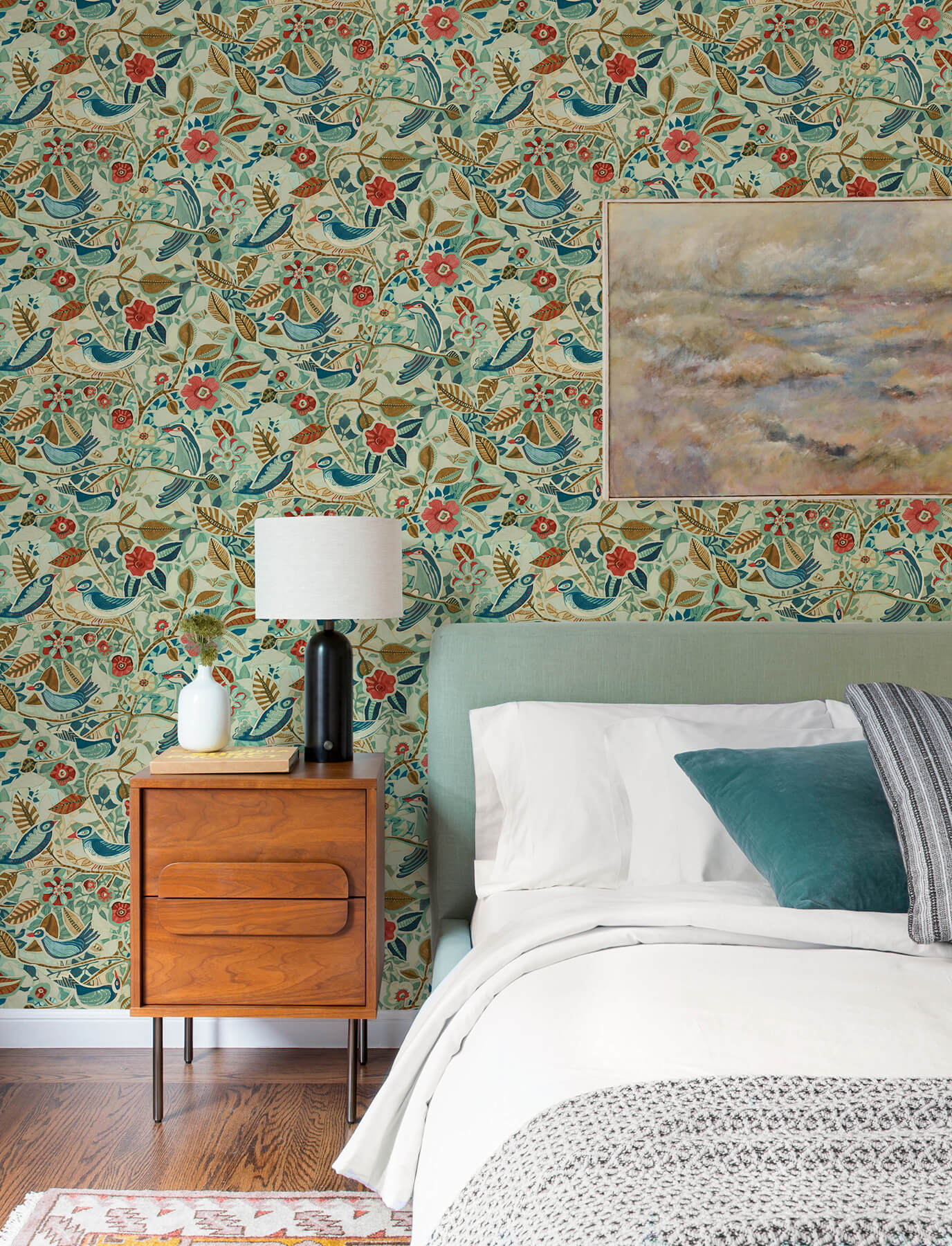 A-Street Prints Kaleidoscope Manette Birds Wallpaper Sample - Turquoise