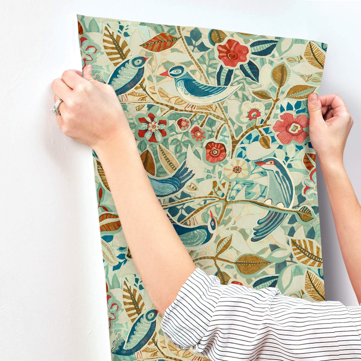 A-Street Prints Kaleidoscope Manette Birds Wallpaper Sample - Turquoise