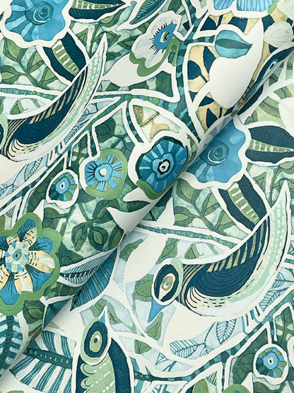 A-Street Prints Kaleidoscope Manette Birds Wallpaper Sample - Green